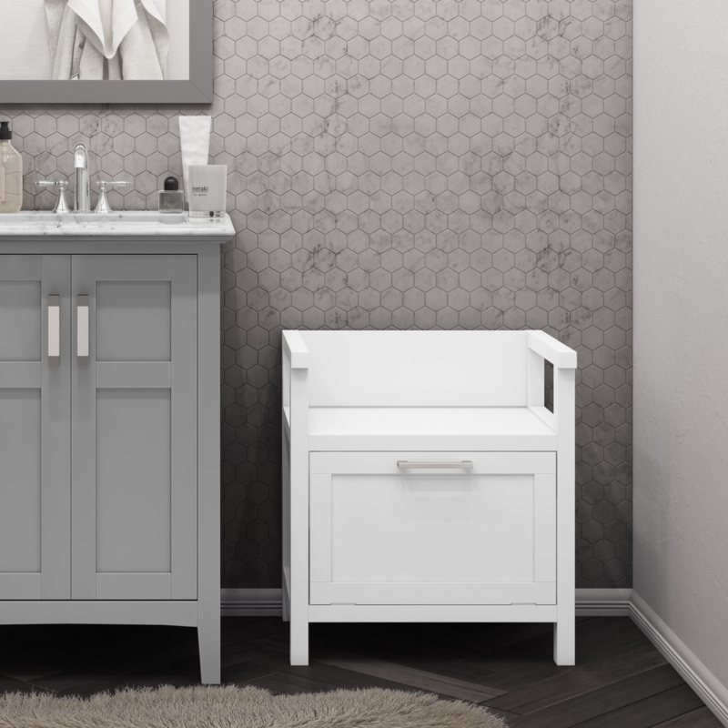 Modern White Bathroom Storage Bench with Armrests