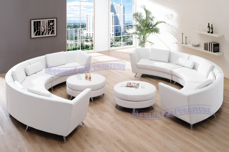 Modern White C Shaped Sofas with Ottomans
