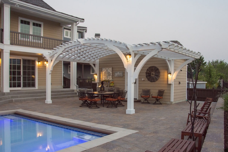 Modern White Cantilever Pergola by Poolside