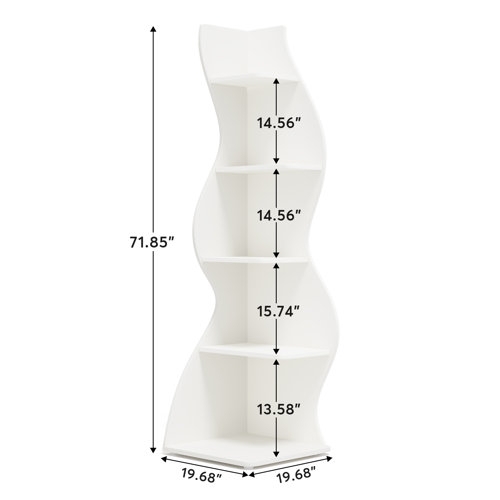 Modern White Curved Corner Bookcase with Dimensions