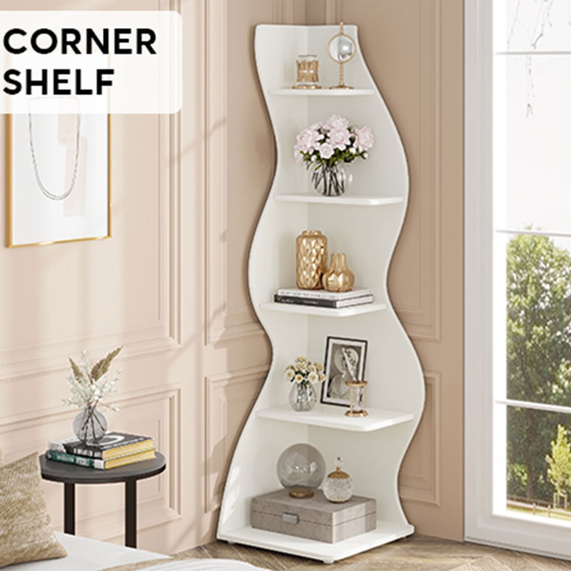 Modern White Curved Corner Shelf Bookcase