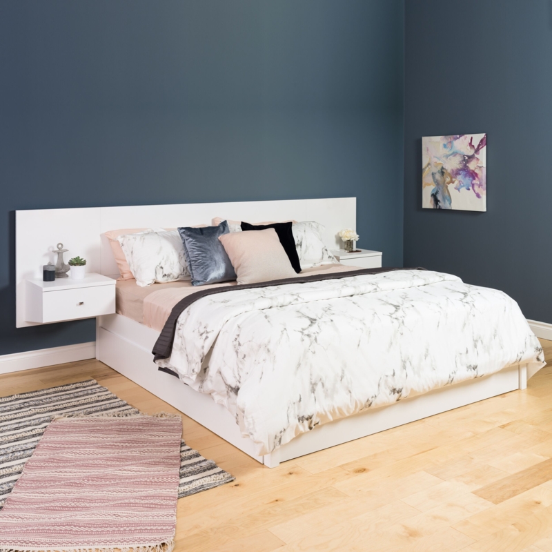 Modern White Floating King Headboard with Nightstands
