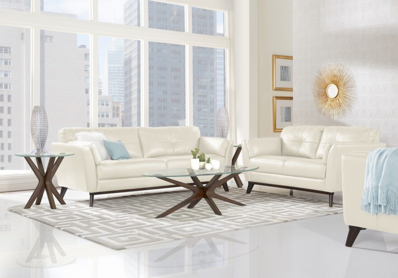 Modern White Leather Living Room Furniture Set