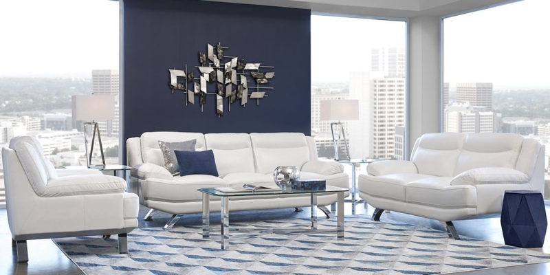Modern White Leather Sofia Vergara Sofa Set