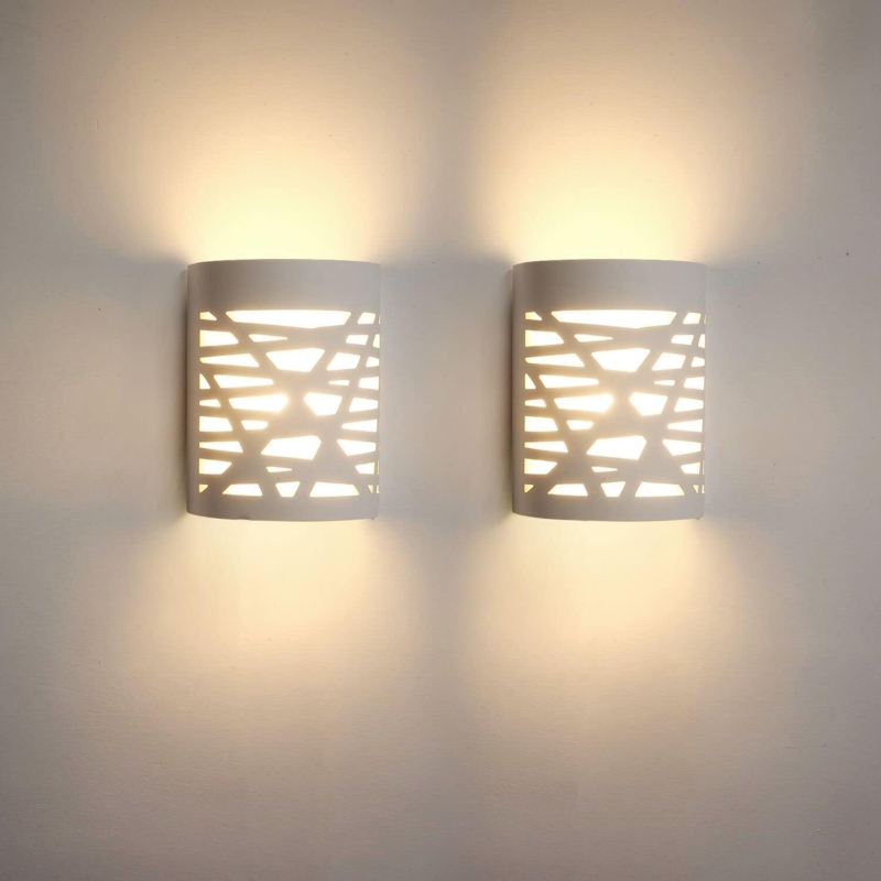 Modern White LED Wall Sconces with Geometric Patterns