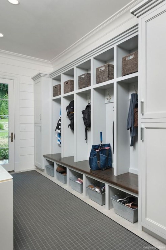 Modern White Mudroom Lockers with Organized Storage