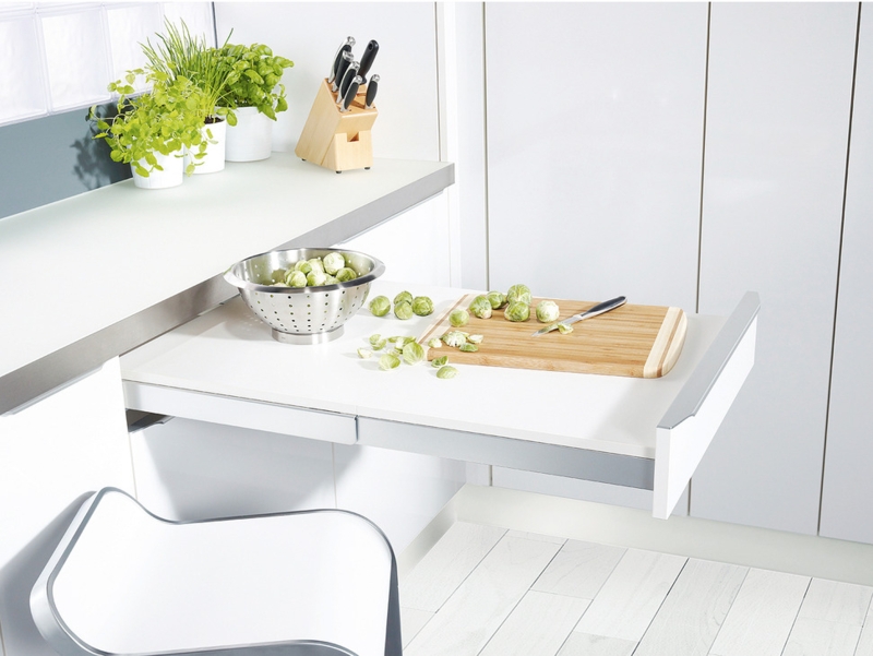 Modern White Pull-Out Kitchen Table with Steel Fitting