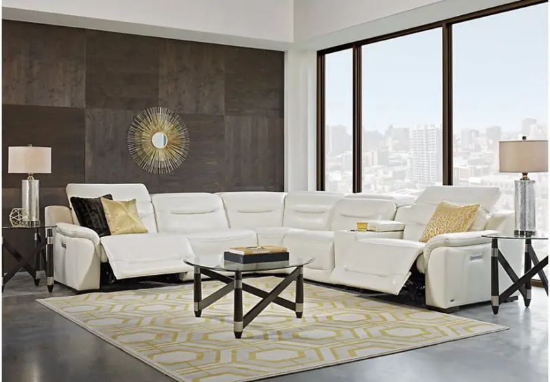 Modern White Sectional Sofa with Metallic Accents