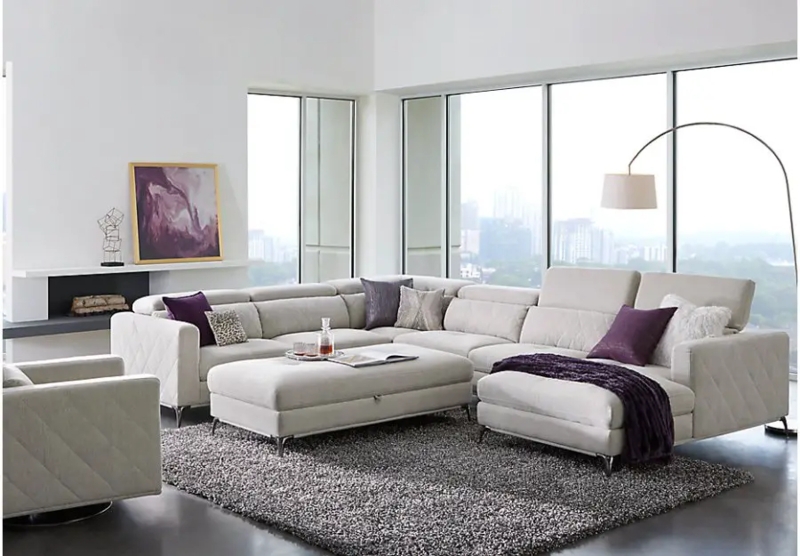 Modern White Sectional Sofa with Purple Accents