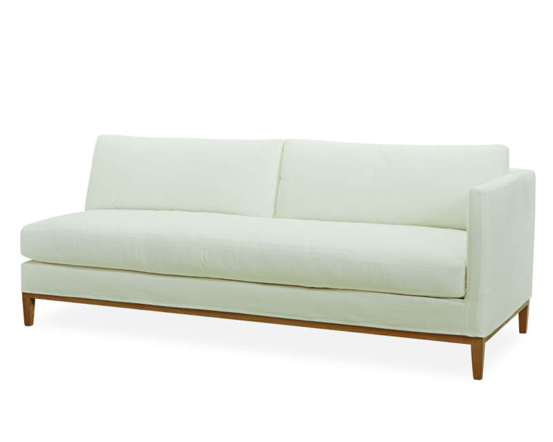 Modern White Sofa with Wooden Base and One Arm