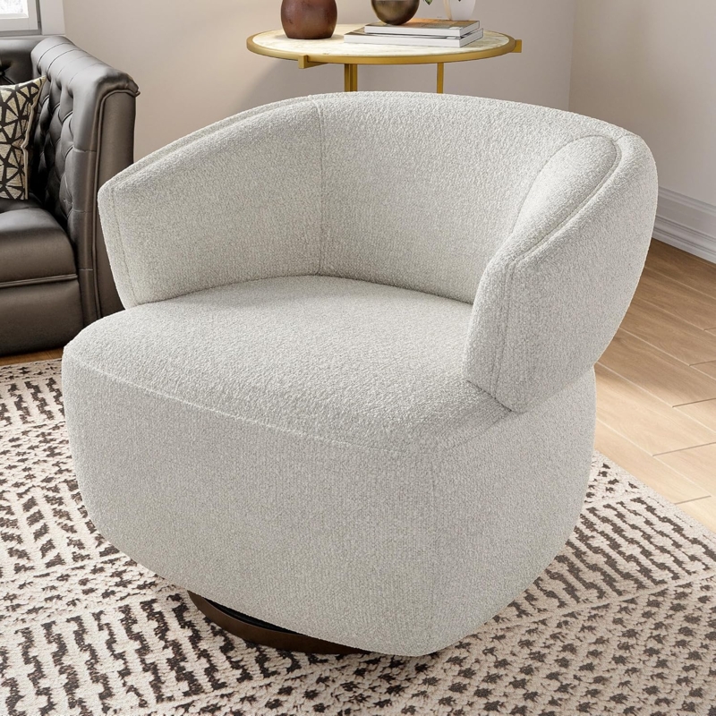 Modern White Swivel Accent Barrel Chair