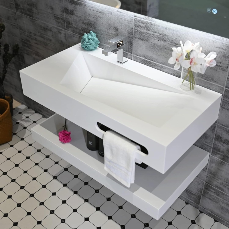 Modern White Wall-Mounted Bathroom Vanity with Integrated Sink
