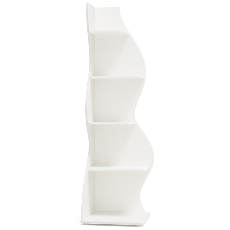 Modern White Wave-Shaped Corner Bookcase