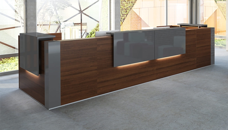 Modern Wood and Glass 3-Person Reception Desk