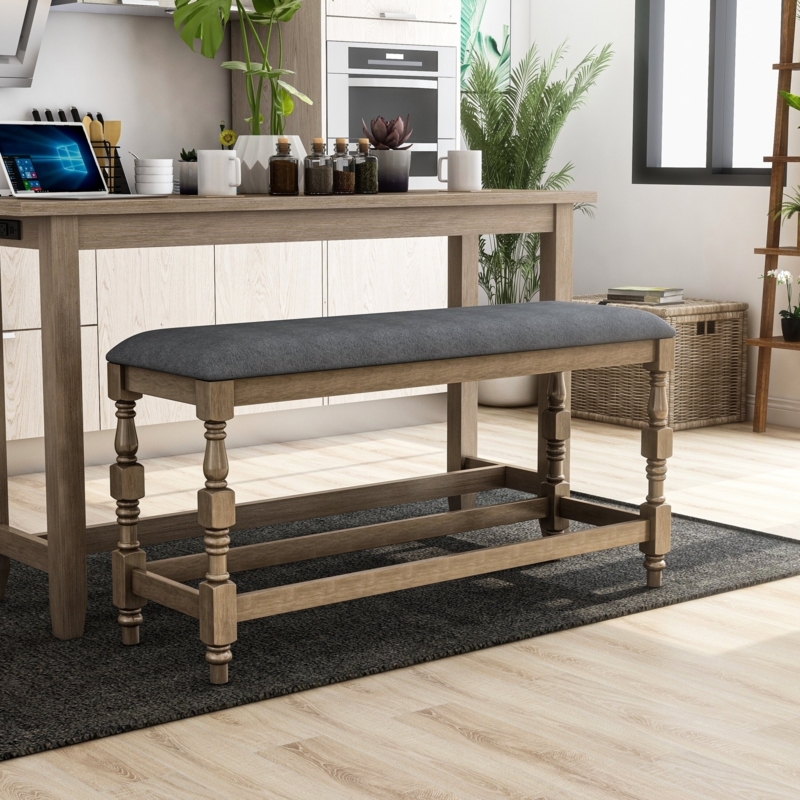 Modern Wooden Counter Height Bench with Cushioned Seat
