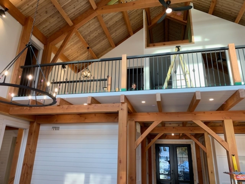 Modern Wooden Loft Railings with Black Metal Balusters