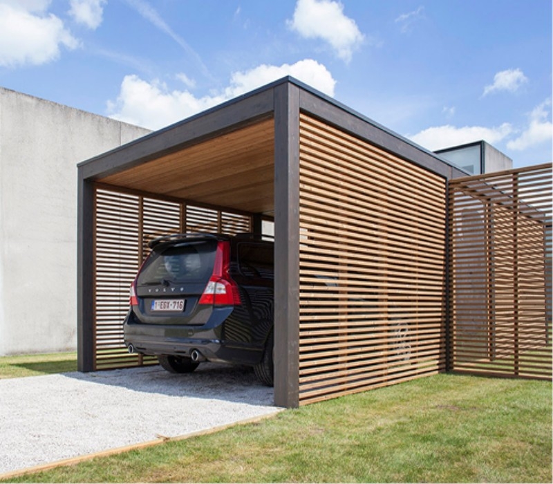 Modern Wooden Pergola Carport with Slatted Design
