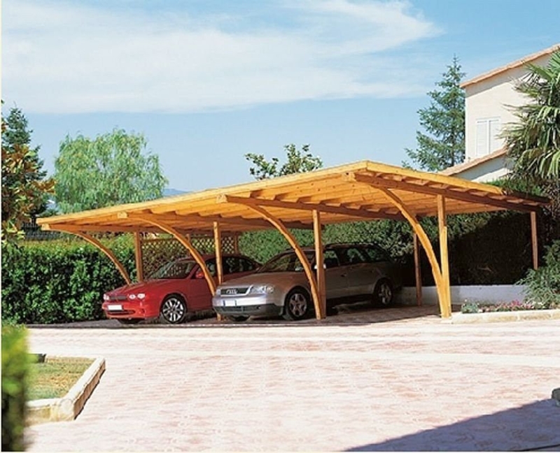 Modern Wooden Triple Carport with Curved Beams