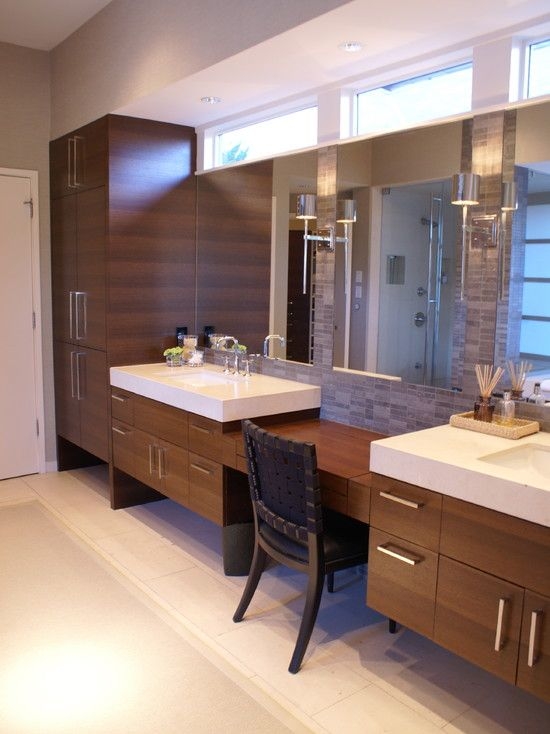 Modern Wooden Vanity with Built-in Makeup Station