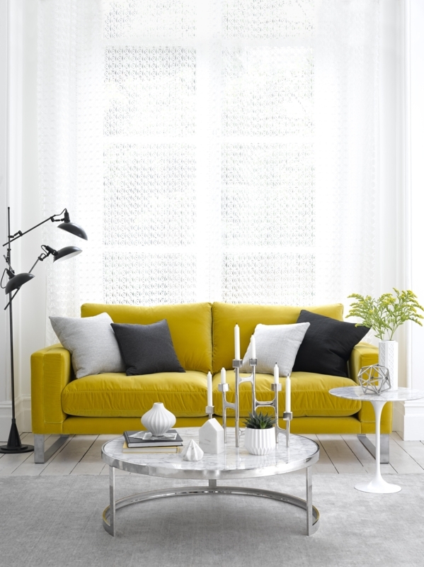 Modern Yellow Velvet Sofa with Chic Accents