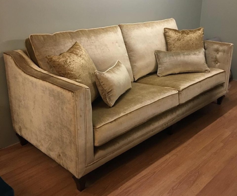 Monarch Gold Velvet Comfortable 4-Seater Sofa
