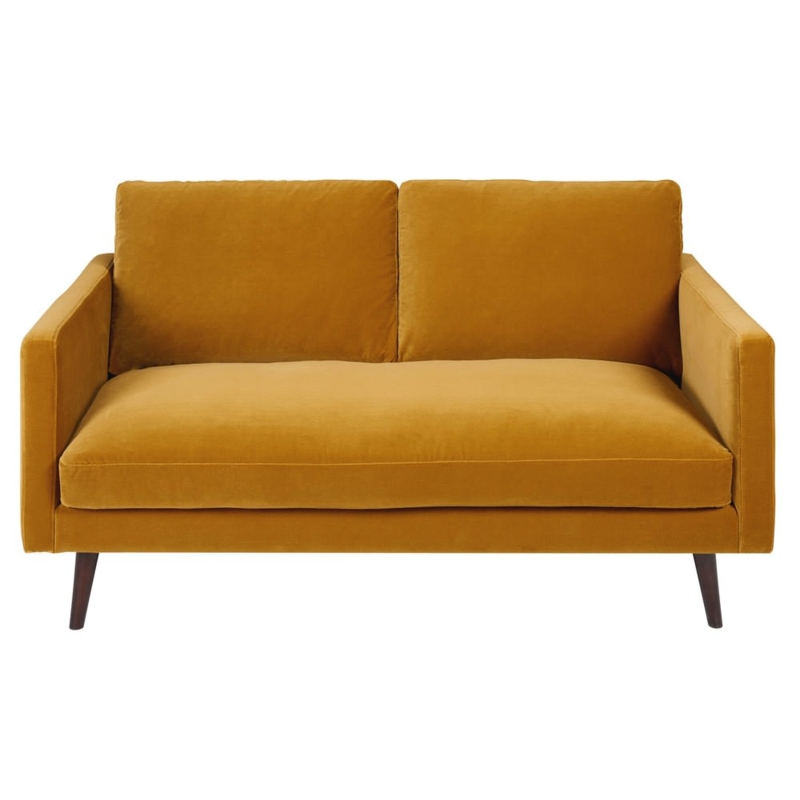 Mustard Yellow Velvet 2-Seater Sofa Kant