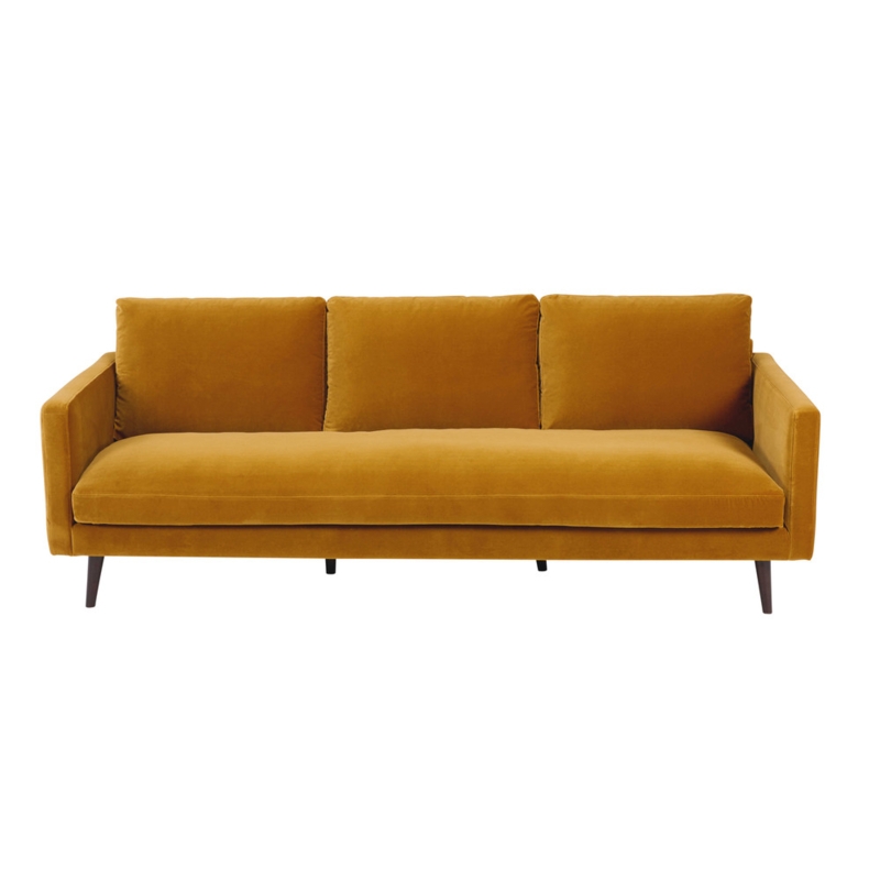 Mustard Yellow Velvet 4-Seater Sofa Kant