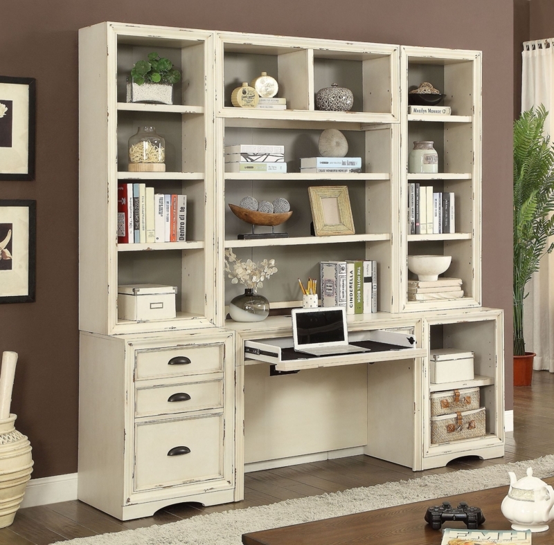 Nantucket Vintage Burnished White Desk Wall Unit