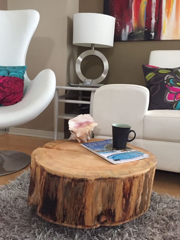 Natural Tree Stump Coffee Table in Modern Living Room