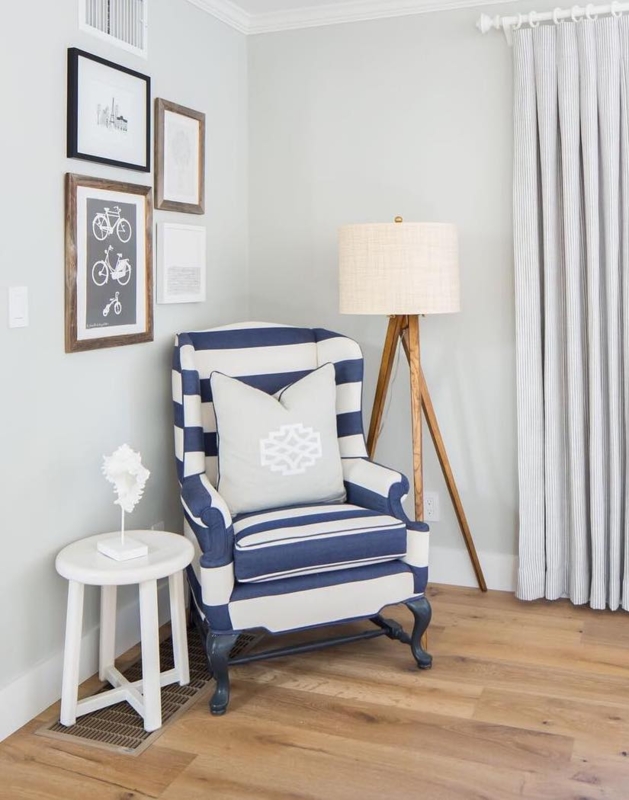Nautical Blue and White Striped Coastal Accent Chair