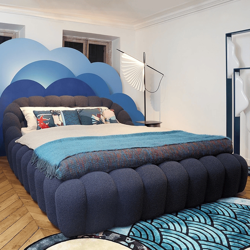 Navy Blue Modern Bubble Bed with Artistic Headboard