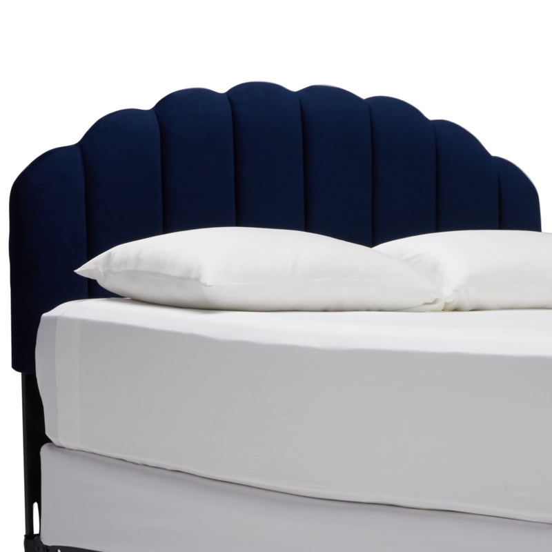 Navy Velvet Tufted Scallop Headboard for Elegant Bedrooms