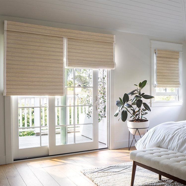 Neutral Roman Shades for Sliding Glass Doors