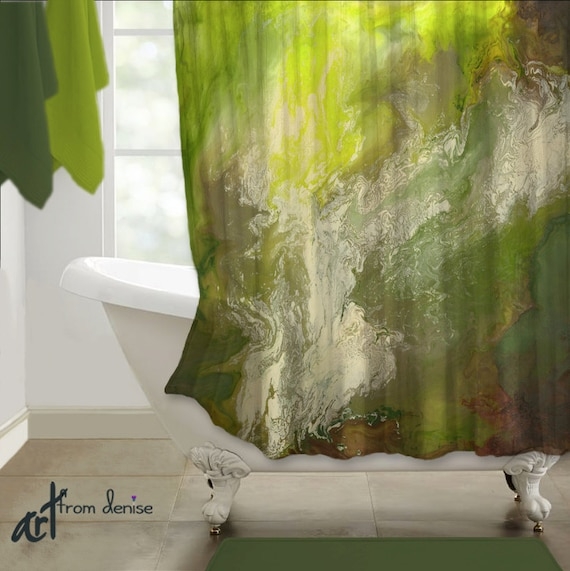 Olive and Lime Green Abstract Shower Curtain