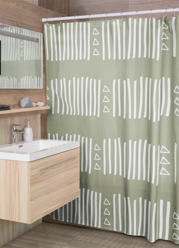 Olive Green African Mudcloth Print Shower Curtain