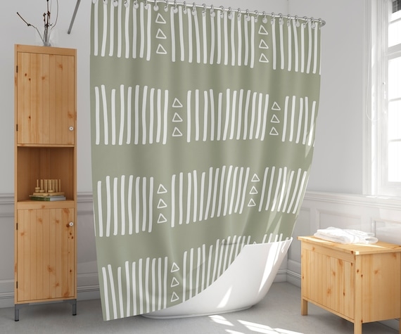 Olive Green African Mudcloth Print Shower Curtain