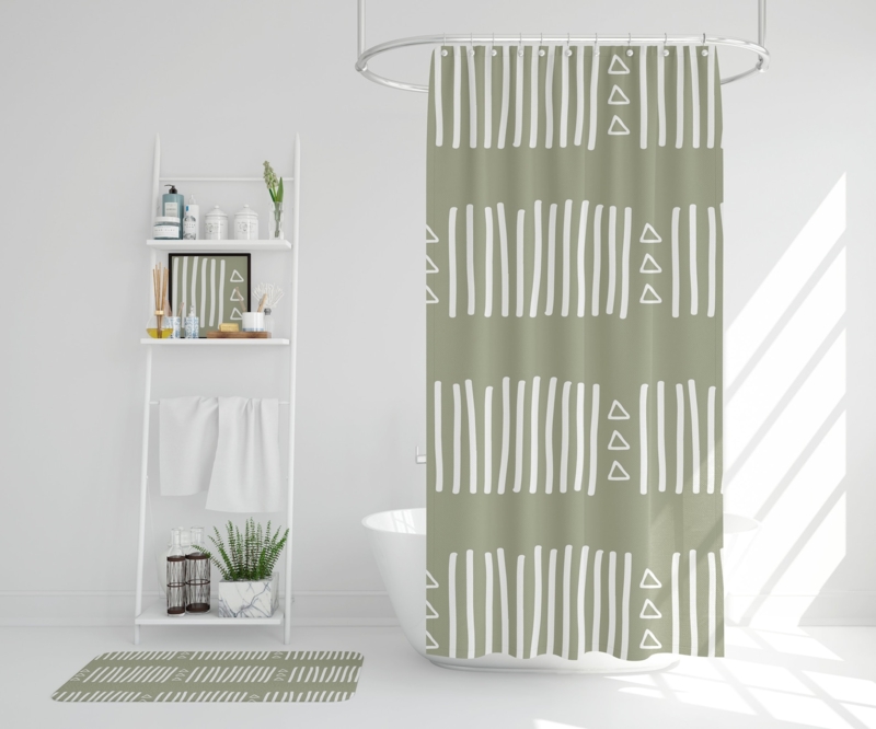 Olive Green African Mudcloth Print Shower Curtain