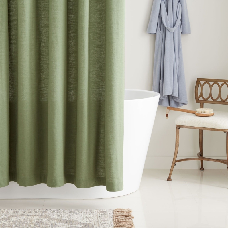 Olive Green Cotton Shower Curtain for Elegant Bathrooms
