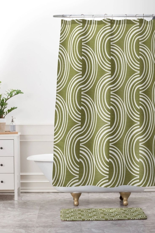 Olive Green Geometric Pattern Shower Curtain