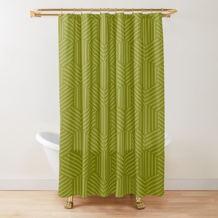 Olive Green Geometric Pattern Shower Curtain