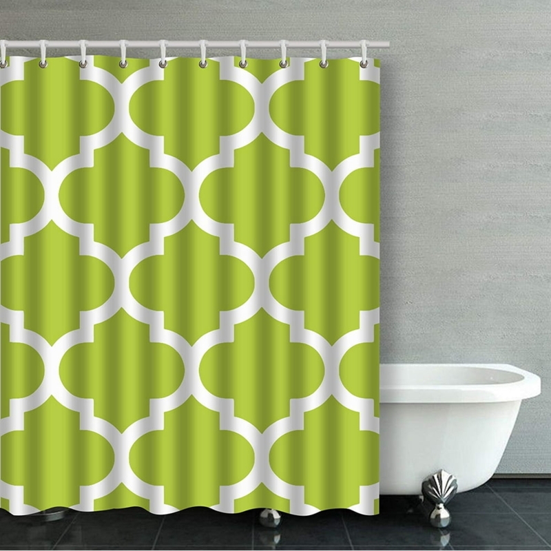 Olive Green Moroccan Quatrefoil Bathroom Shower Curtain