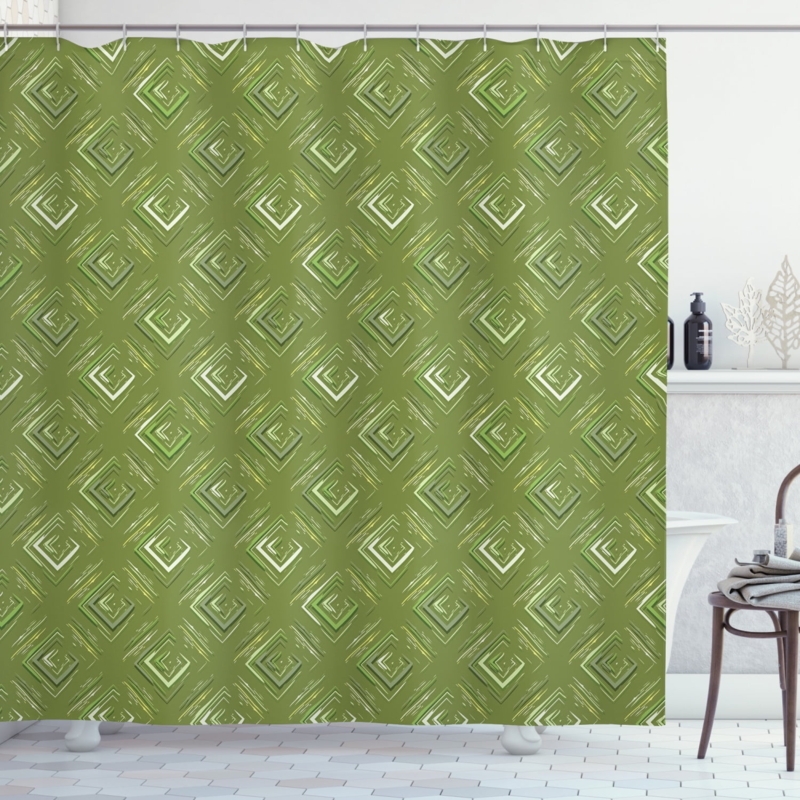 Olive Green Rhombus Pattern Shower Curtain
