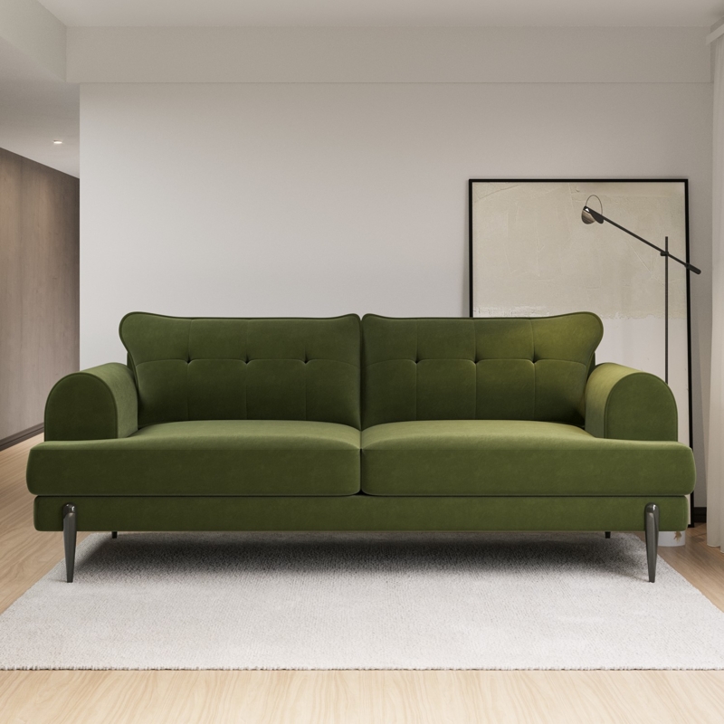 Olive Green Velvet Sofa with Modern Design