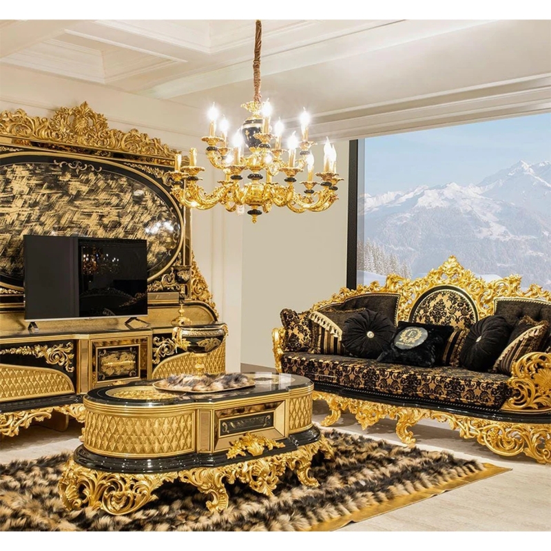 Opulent Black and Gold Baroque Luxury Living Room