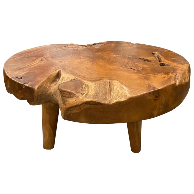 Organic Teak Wood Round Midcentury Coffee Table