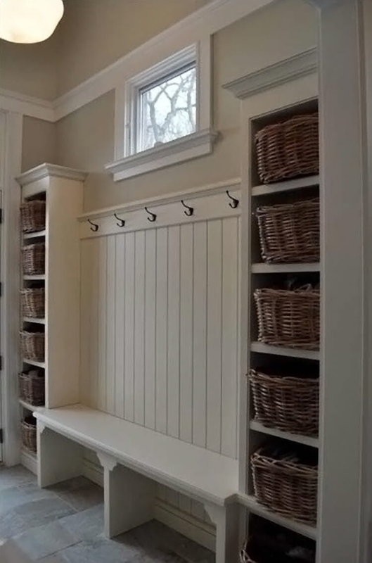 Organized Mudroom with Built-In Baskets and Bench
