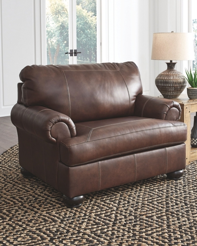 Oversized Brown Leather Armchair in Cozy Living Room