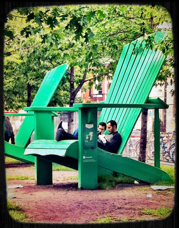 Oversized Green Adirondack Chairs in Park