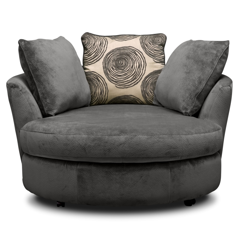 Oversized Grey Round Swivel Accent Chair with Pillows