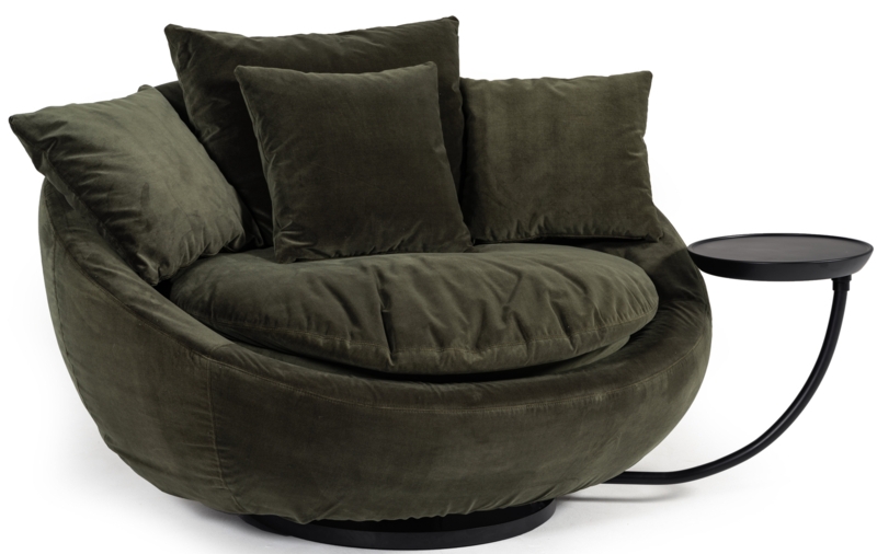 Oversized Round Swivel Chair with Side Table
